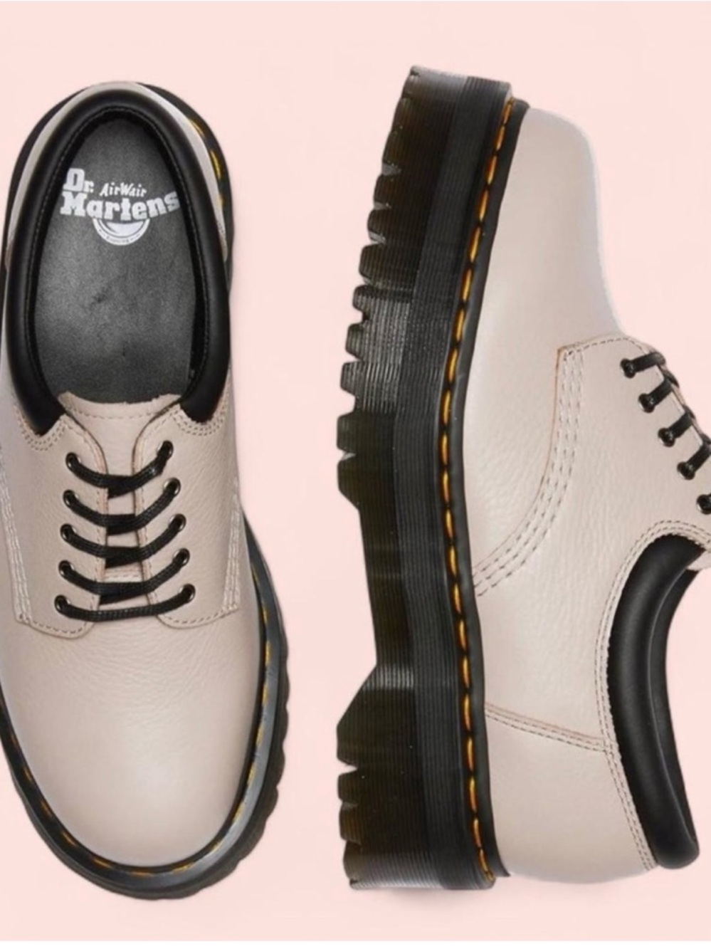 Dr. Martens taupe Leather 5-Eye Platform Oxfords with Black Collar womens size 8